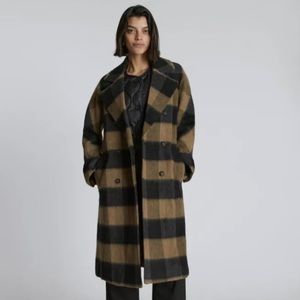 EVERLANE Italian ReWool Peacoat Brown Black Plaid Long Coat Jacket New 2SX XXS